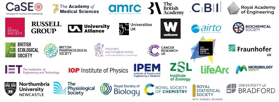 Graphic showing logos of authors and signatories to the joint statement on R&D funding 2024