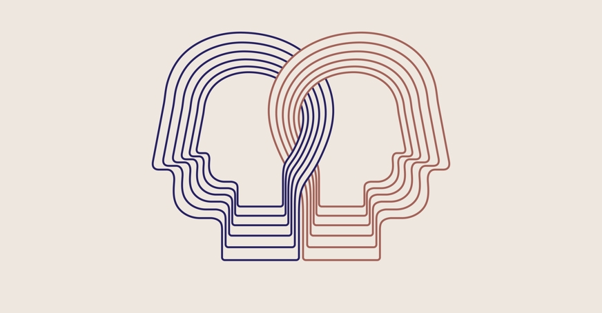 Outlined drawing of two brains intersecting